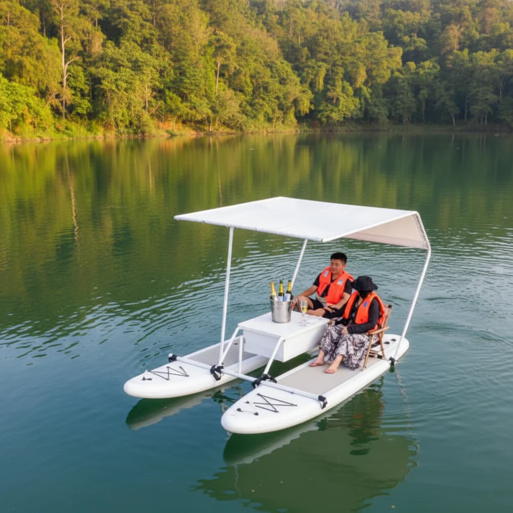 Outdoor DWF Luxury Floating Electric Catamaran Inflatable Boat with Motor for Home Residential or School Use