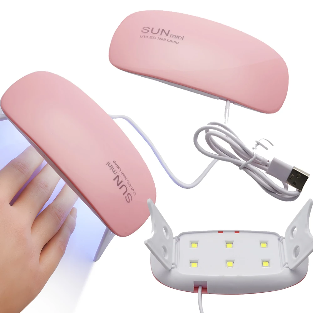 1Pc Mini แบบพกพาเล็บ6Pcs ลูกปัด Led UV/LED เครื่องเป่าเล็บสีขาวสีชมพูสี USB ชาร์จ6W ใช้เครื่องมือเล็บโคมไฟ * &