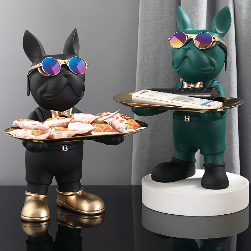 

Креативная металлическая поднос для украшения собаки, статуя животного, аксессуары для украшения дома, полимерная скульптура для украшения гостиной