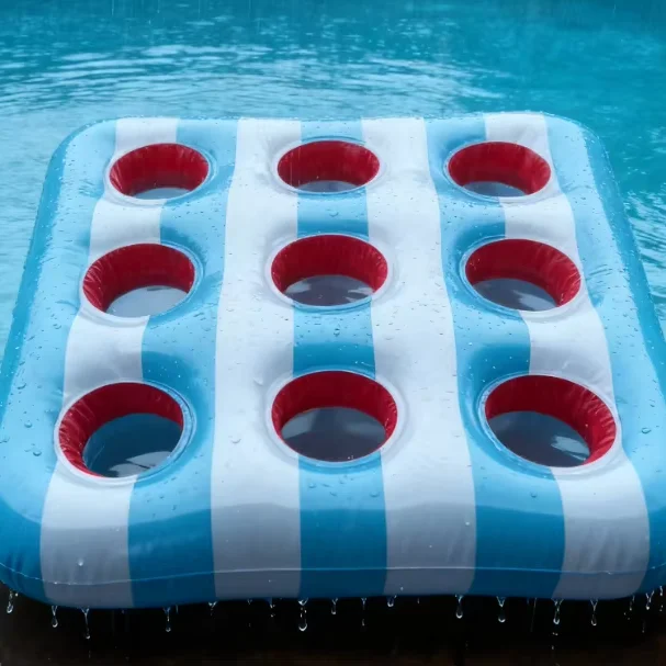Durable Multi-Hole PVC Inflatable Ice Bar, Portable Pool Float Drink Holder for Summer Party and Water Activities