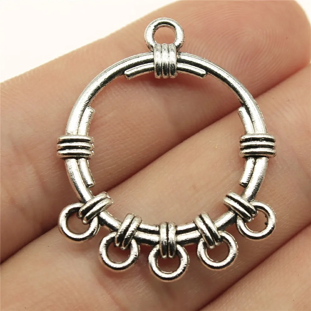 WYSIWYG 4pcs 34x28mm Porous Earring Connector Charms For Jewelry Making Antique Silver Color Findings Earring Connector