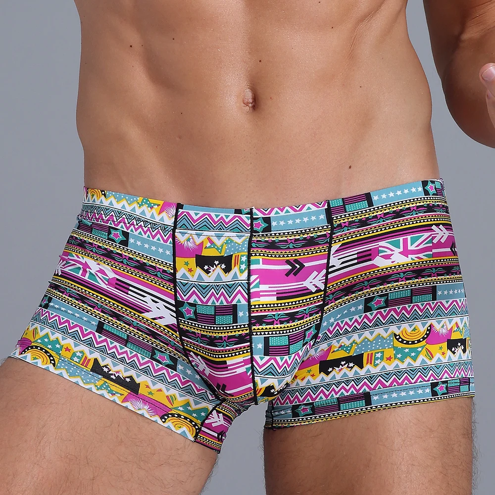 New Men Ice Silk Underwear Low waist Boxers shorts Pants Separate Open Warehouse Thin Printing Boxers Underpanties Briefs