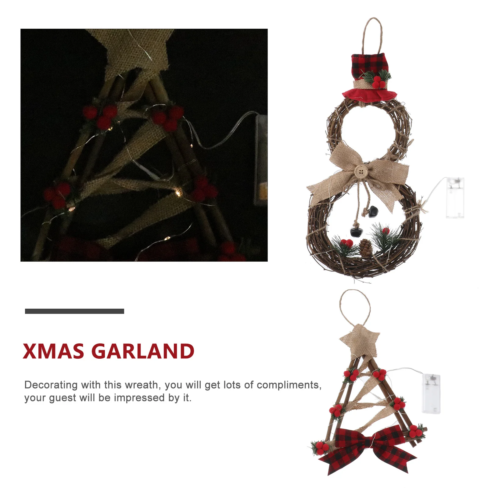 

2Pcs Xmas LED Wreath Red Green Decorative Door Ornament Garland Christmas Party Home Office Hotel Xmas Supplies