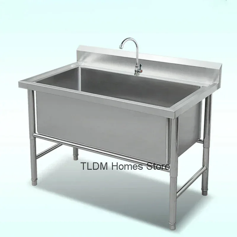 Commercial Stainless Steel Kitchen Sinks Single Washing Sink Kitchen Accessories Thicken Deepen Large Sink for Restaurant Floor