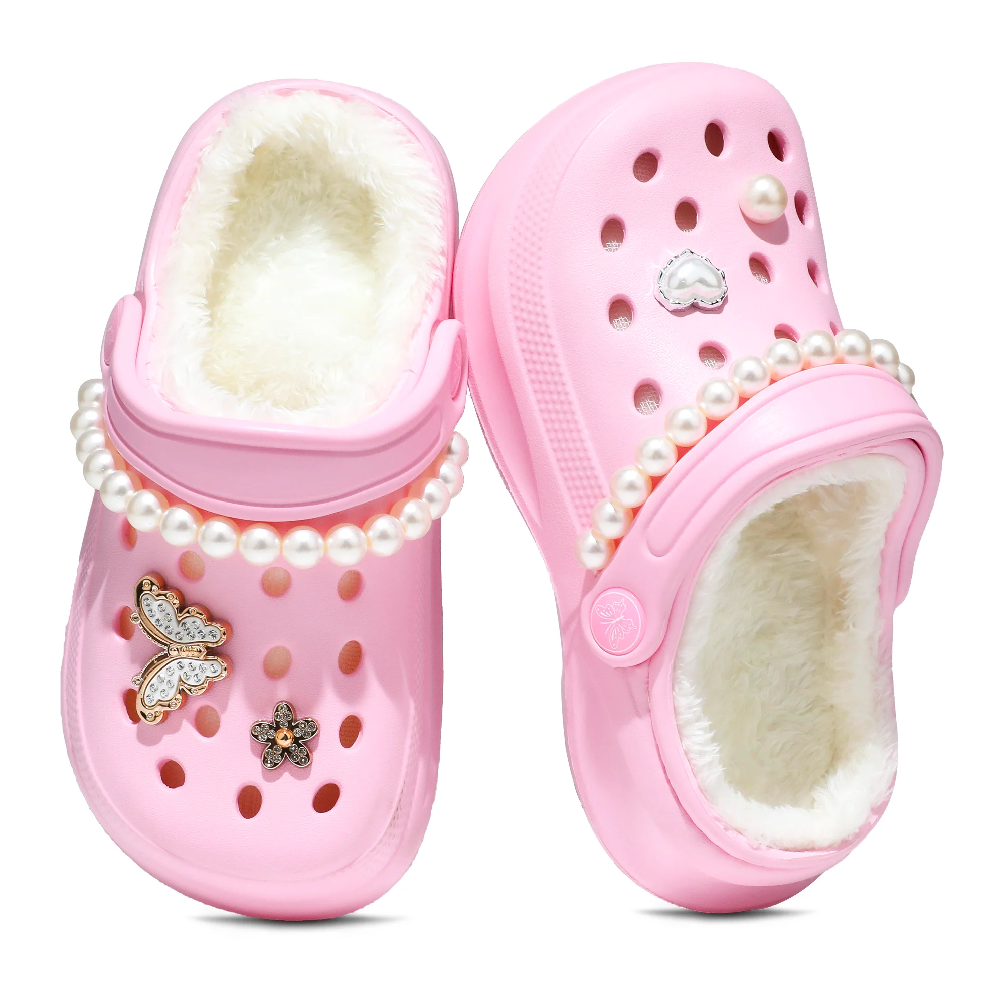 Kids Fur Lined Clogs and Mules, Lightweight Cotton Lined Garden Shoes, Winter Warm House Slippers for Boys Girls Toddler 168