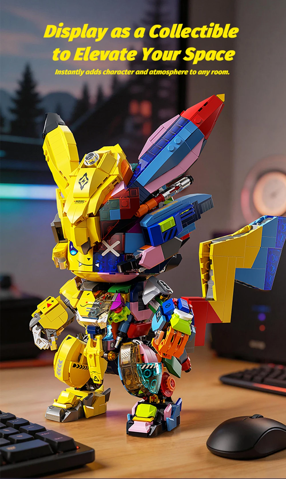 KAVOWORLD DIY Semi Mecha Anime Building Bricks Kit 1505PCS Glow Bricks Desk Decor Collectible Display Model for Building Fans