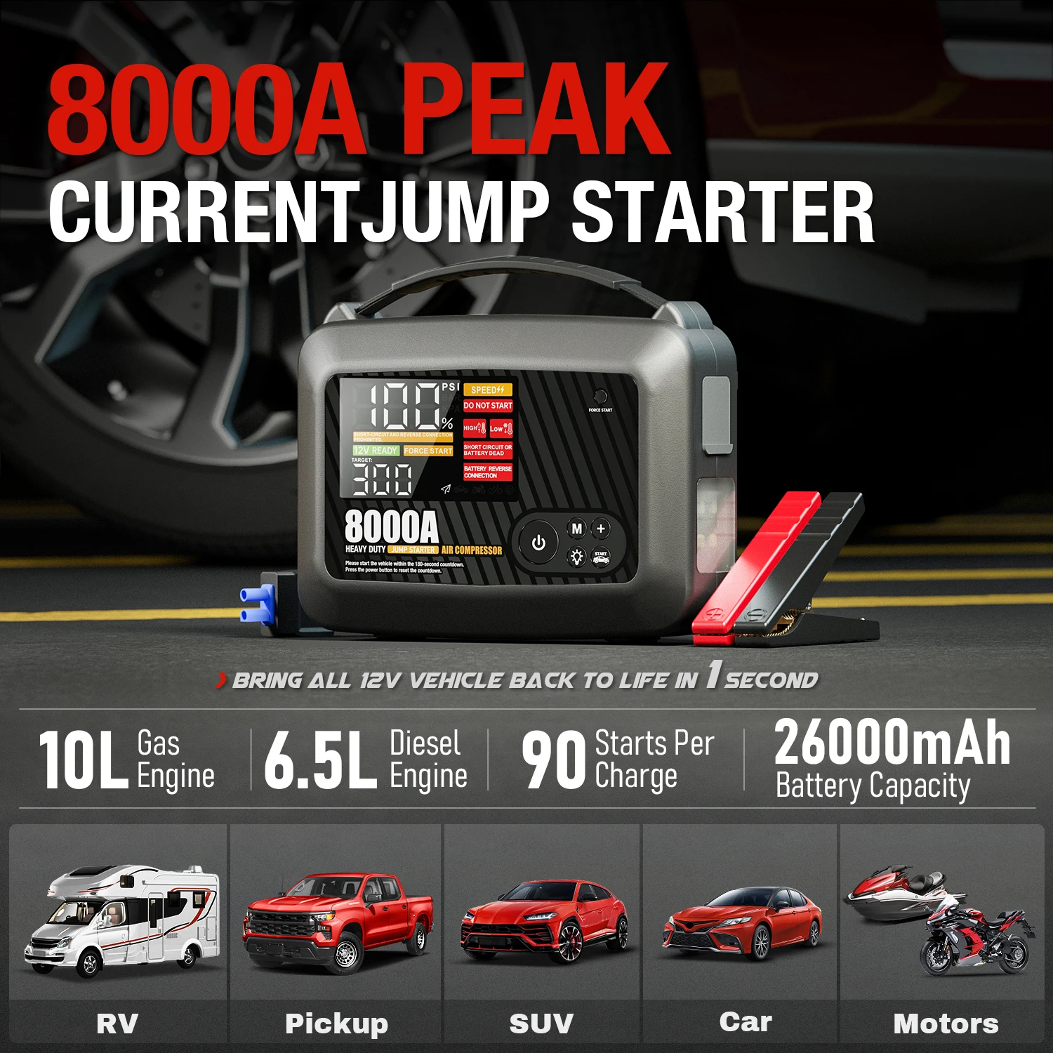 AdoreTrip NEW 8000A Car Jump Starter Power Bank Heavy Duty  Air Pump Car Battery Emergency Boosters Starting Device Car Starter