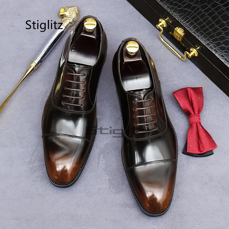 Men's Business Dress Leather Shoes Italian Luxury High Quality Genuine Leather Social Shoes Lace Up Office Formal Oxfords Shoes