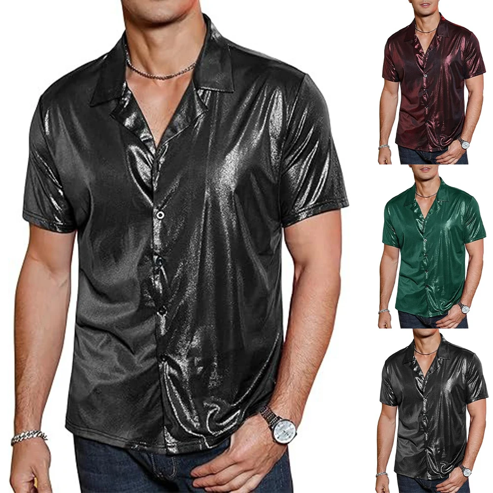 T Shirt Tops Summer Vacation Holiday Party Polyester S-2XL Short Sleeve Slight Stretch Solid Color 1pcs Lapel Male