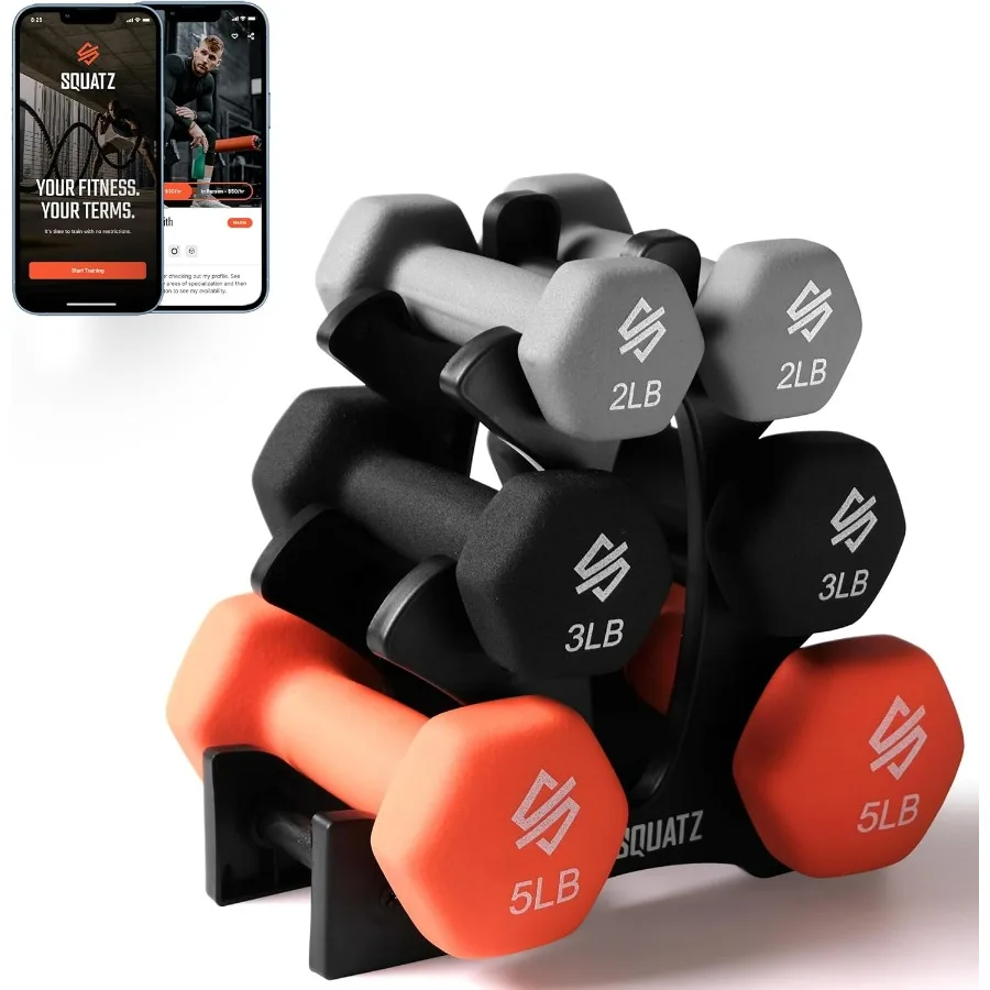 

Dumbbell Weights Set with Stand, 20 Lbs Neoprene Coated Weights in Color Gray, Black, and Orange, Hex Shape Anti Slip and Roll D