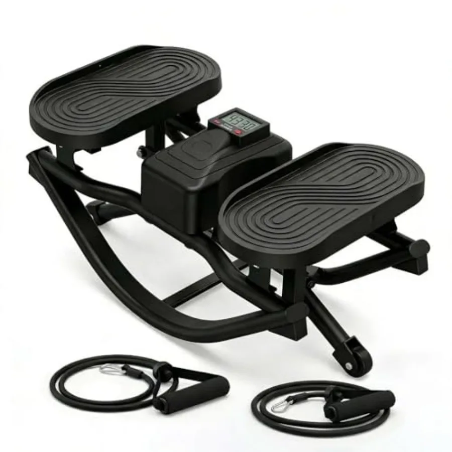 

Rock Fitness Stepper for Exercise at Home, Portable Rocking Stepper Side to Side with Digital Display and Resistance Bands, Mot