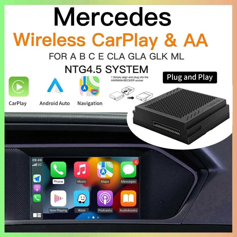 Ulepszony bezprzewodowy Carplay odpowiedni dla Mercedes Benz A B C E CLA GLA GLK ML Sprinter NTG4.5 Becker Module Android Auto Navigation