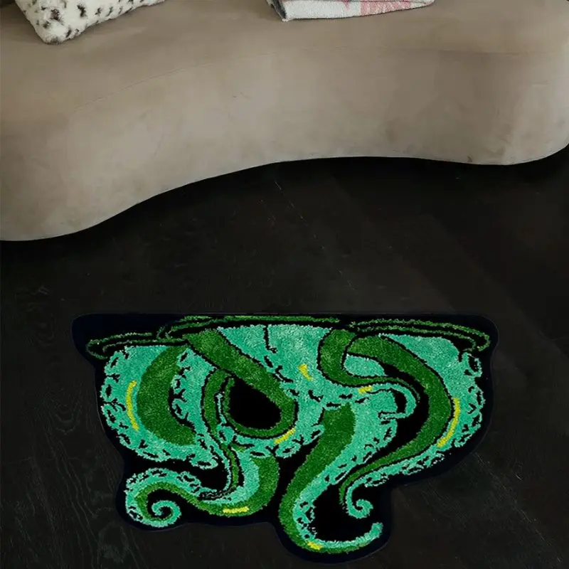 VIKAMA Gothic Cthulhu Shaped Floor Mat Octopus Tentacle Print Non Slip Fluffy Rug For Game Room Bedroom Indoor Decor