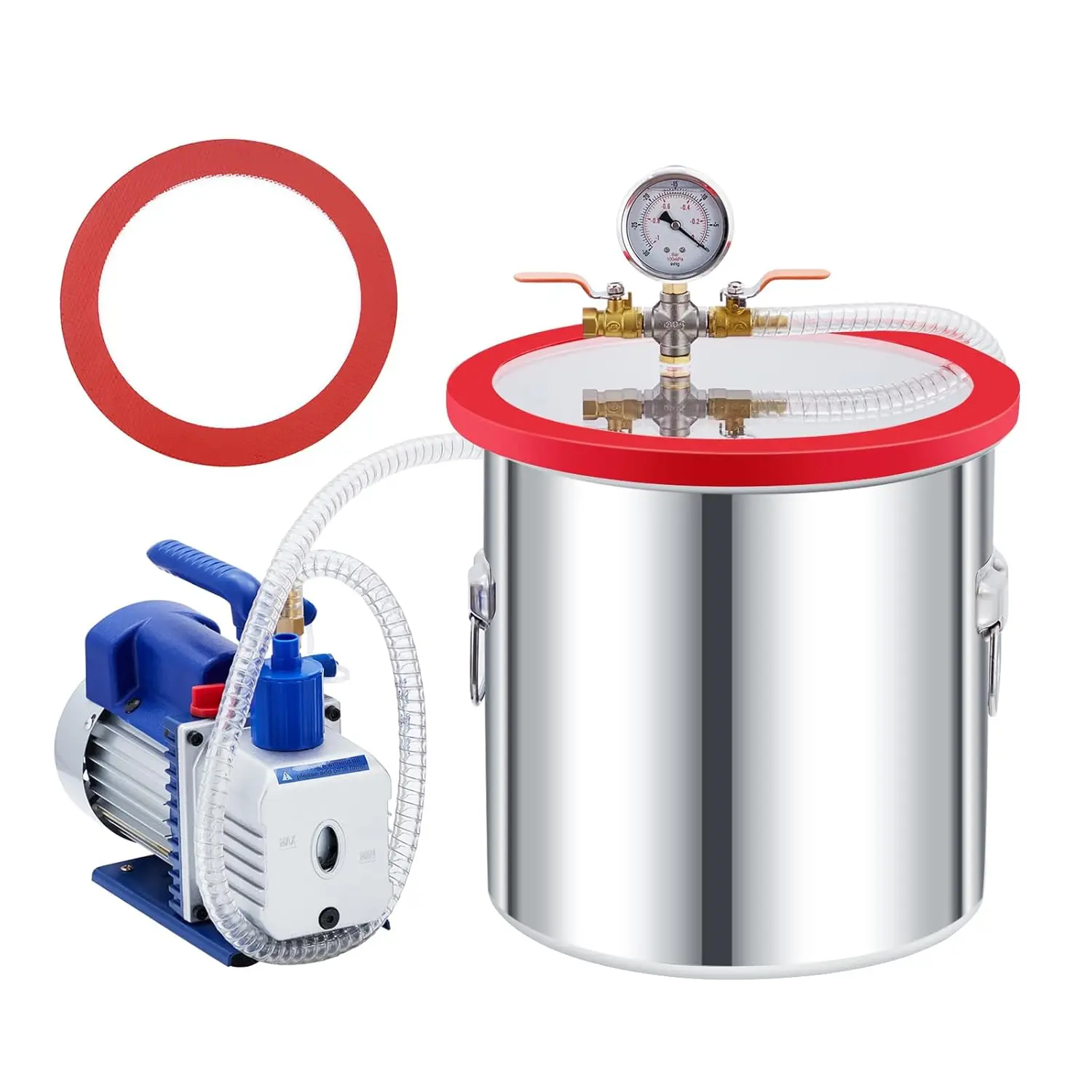 5 Gallon Vacuum Chamber with Pump Kit, 1/3 HP 5 CFM Vacuum Degassing Chamber Kit, 0.7in High-Seal Acrylic Lid