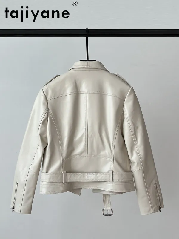 TAJIYANE Real Sheepskin Leather Jacket Woman Short Motorcycle Coat Fashion Belted Genuine Leather Jacket 2026 Fall Women Clothes