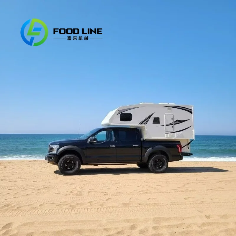 Slide-In 4x4 4 Person Mini Caravan Pick-Up Truck Camper Foldable Roof Lightweight Fiberglass Overland Rooftop Awning Tent