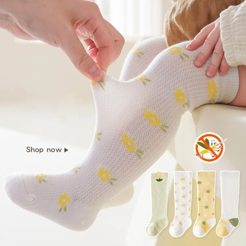 Baby Cute Cotton Knee Socks Cartoon Lace Kids Girl Socks Newborn Long Tube Boys Knee High Socks Toddler Summer Mesh Leg Warmer