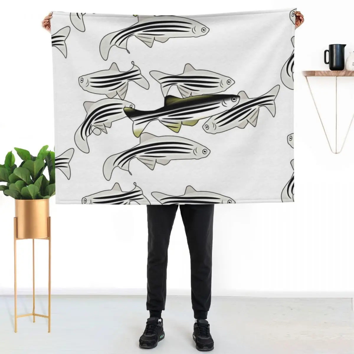 

ZebraFish Monochrome Throw Blanket Warm Napping Blanket for Office Couch Bed