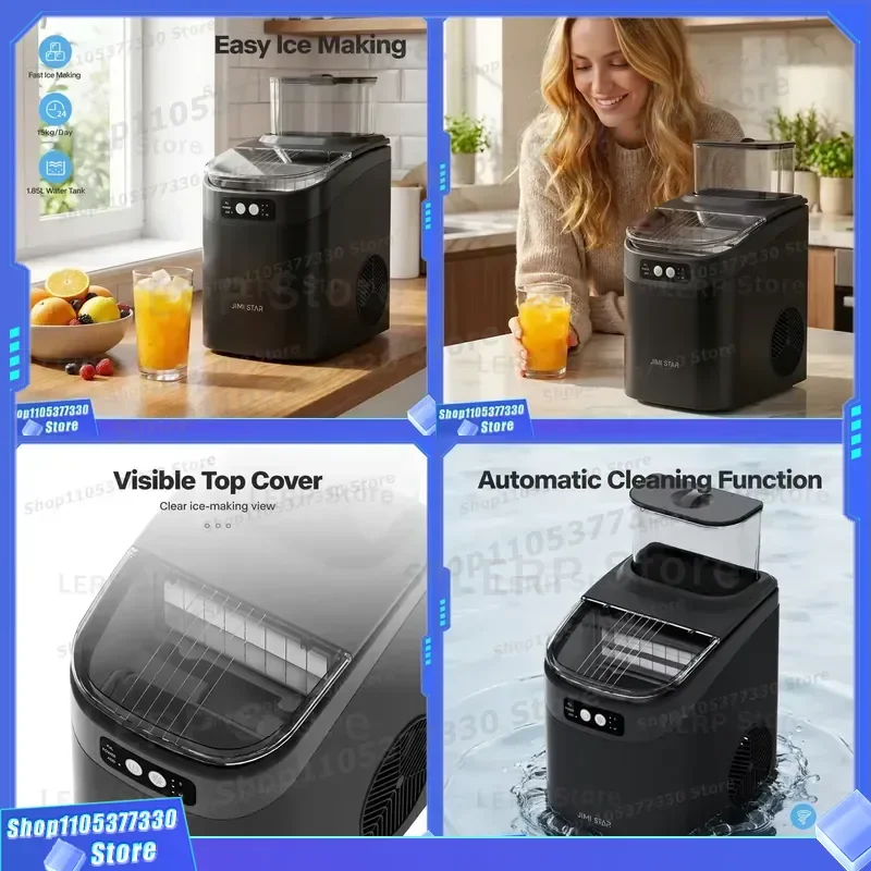 Portable Electric Ice Maker 15kg/Day Square Ice Maker Machine Plastic Housing Push Button Control Bottled Water