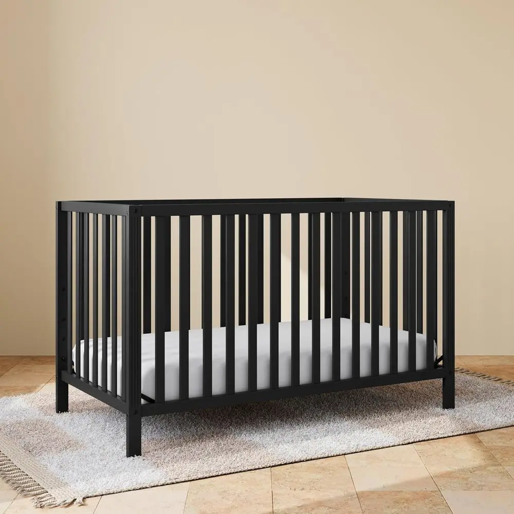 5-in-1 Black Convertible Crib with GREENGUARD Gold Certification, Stand Crib Mattress, Converts to Toddler Bed, Daybed, Full Bed