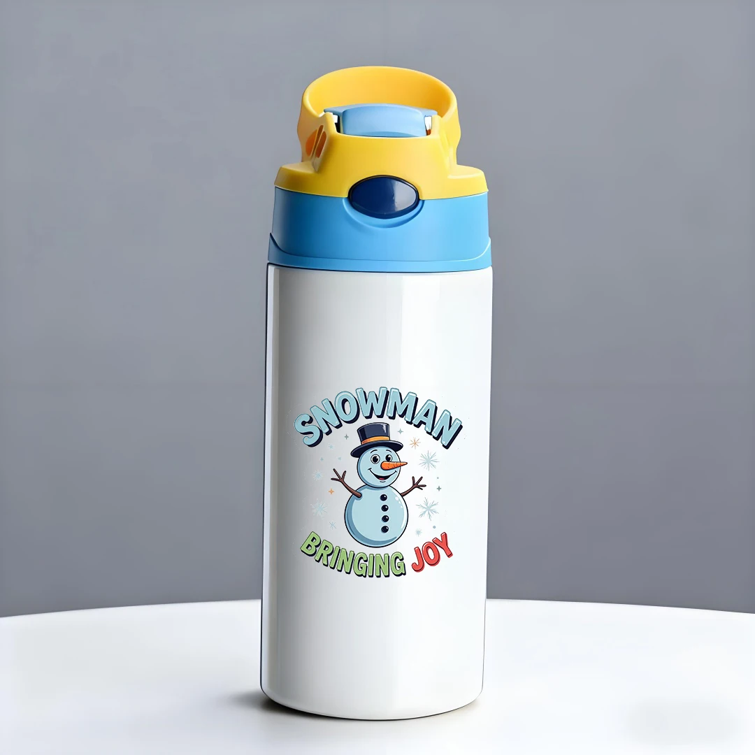 Isolierter Becher aus Edelstahl 304, + Strohbecher mit Cartoon-Schneemann-Muster, tragbare Wasserflasche für Kinder, Weihnachtsgeschenk für Kinder