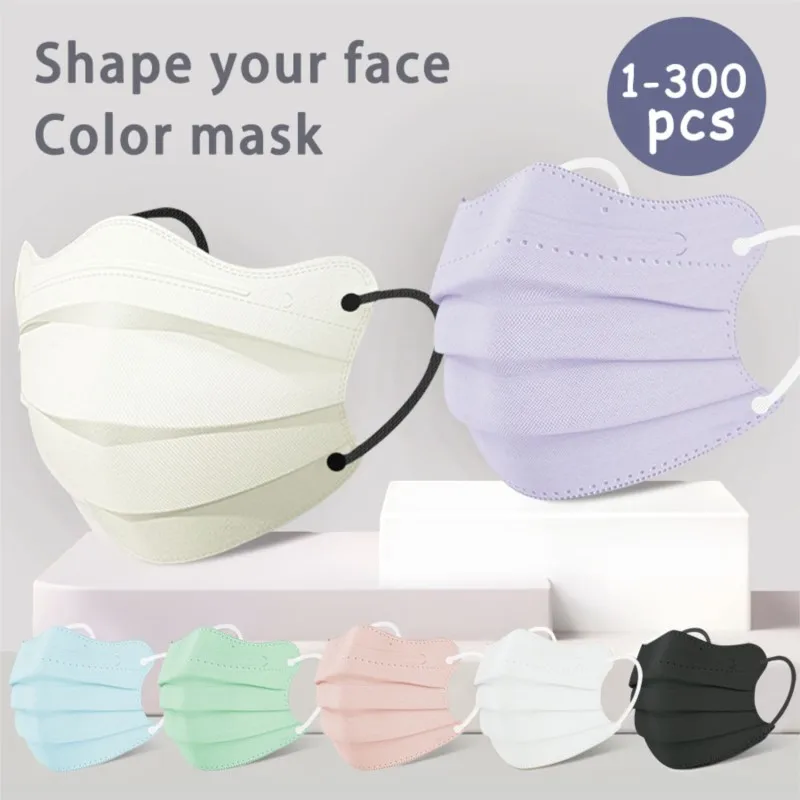 50pcs ​Disposable Face Mask Individually Wrapped 3 Layer Morandi Color Protective Anti Dust Face Cover Fashion Shape Design M