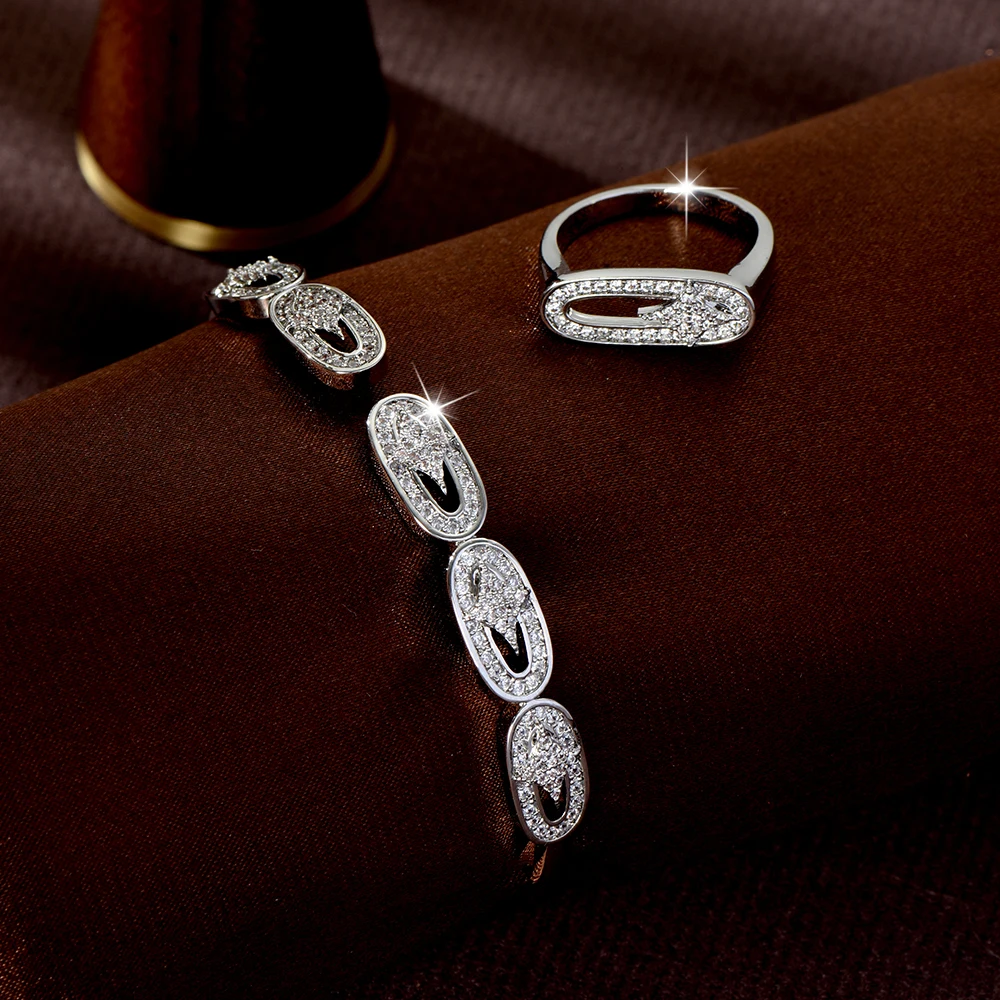 

HIBRIDE Personalized 2 Piece Bracelet Set Ring Everyday Women's Dress Decorative Jewelry Suitable for Wedding Prom Gifts S-994