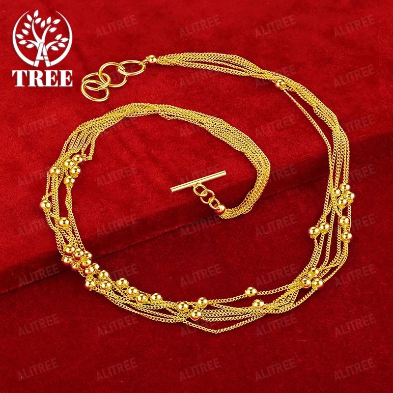 

18-Inch Chain 18k Gold Smooth Bead Necklace O Chain Men And Women Anniversary Party Classic Charm Trend Jewelry Gift Accessories