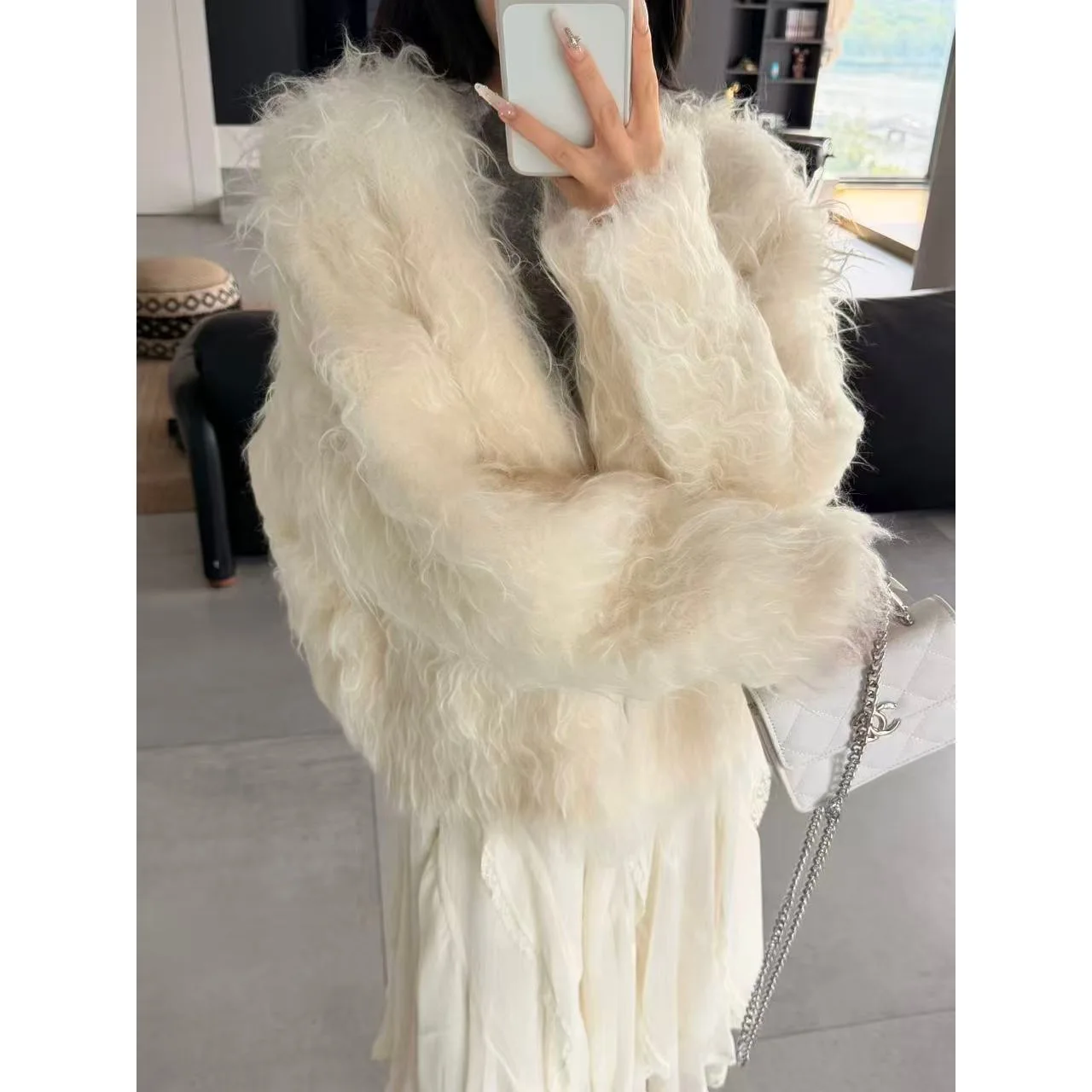 Women Autumn Furry Sweater Coat Single Button Design Knitted Warm Coat Thick Cardigans Clothes Tops For Women Sweater