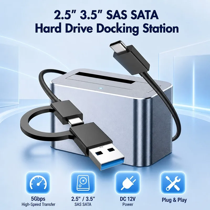 Blueendless SSD Enclosure External Hard Disk SAS/SATA Hard Drive Docking Station for 2.5Inch 3.5Inch HDD SSD SAS SATA Hard Disk