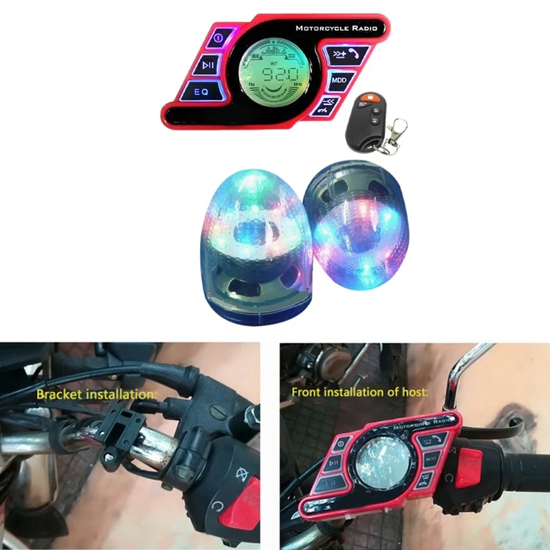 

LED Multicolor Lamp Motorcycle Bluetooth Sound Audio System Stereo Handsfree Speakers Radio MP3 Music Player