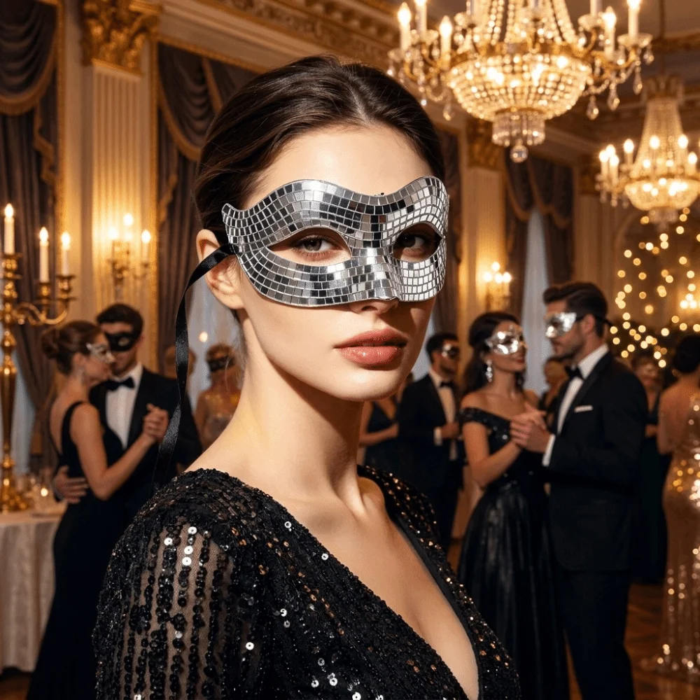 Sparkling Finish Disco Face Mask Mirror Glitter Texture Masquerade Mask Eye Covers Golden/ Silver Costume Mask Party Props