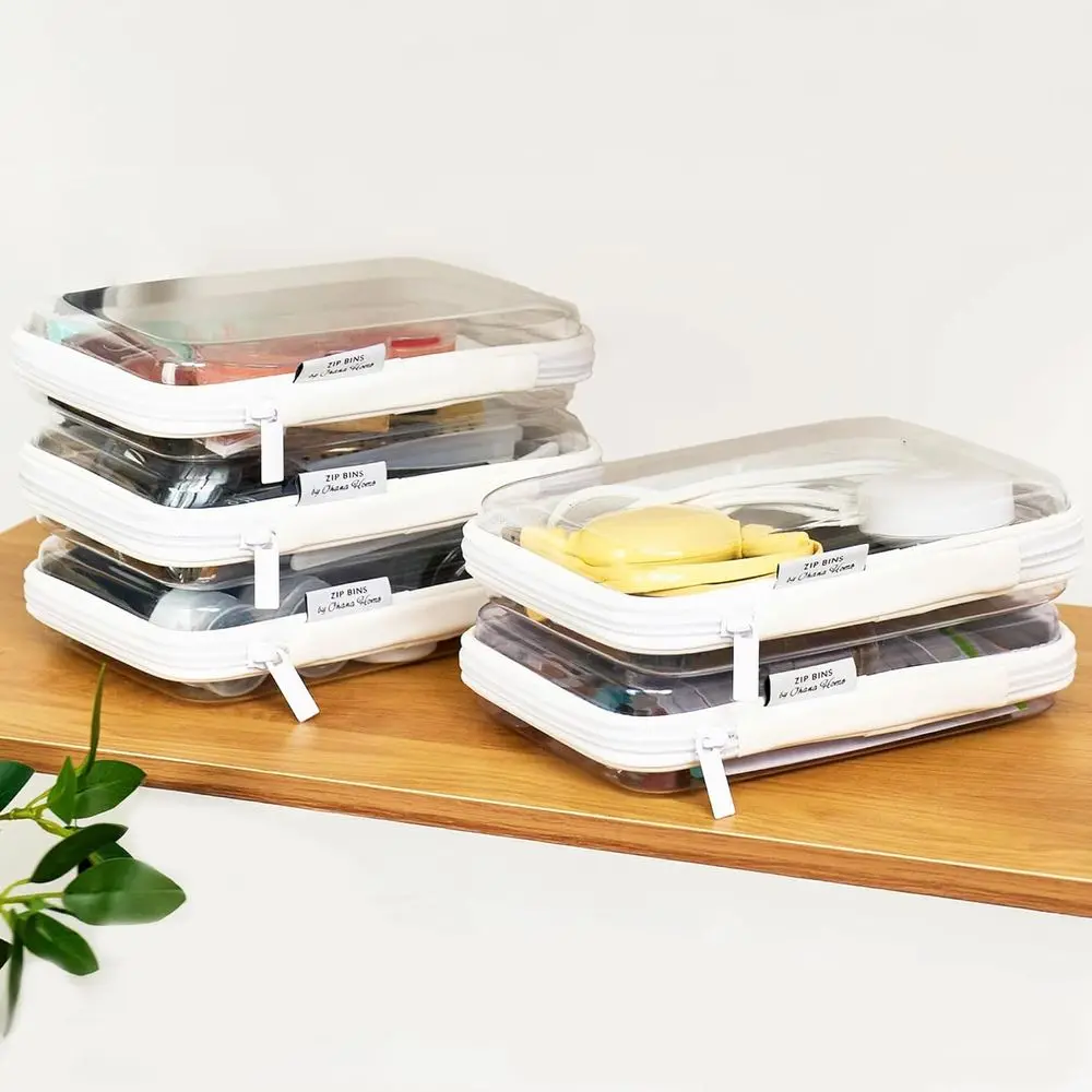 

Clear Zipper Pouches Hard Shell - Transparent Storage Bins for Home Organization - Stackable Zippered Pencil Case to Organize Pl