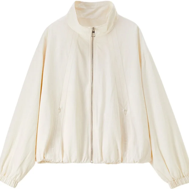 SENTUBILA سترة نسائية عادية كم طويل 2025 الخريف مكتب سيدة زمم ملابس خارجية الوقوف الرقبة جيب معاطف الإناث W53WB3537