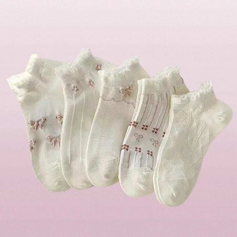 

5/10 Pairs Lolita Cute Socks Women Sweet Lace White Boat Socks Thin Spring And Summer Small Flower Tide Socks College