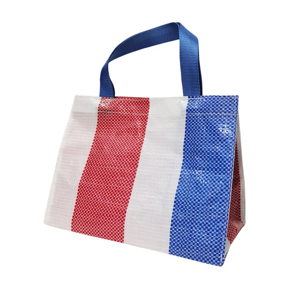 Bolsa de compras tejida ligera, bolsa de almacenamiento de alimentos tricolor portátil, bolsa de almacenamiento de fiambrera impermeable de gran capacidad para mujer