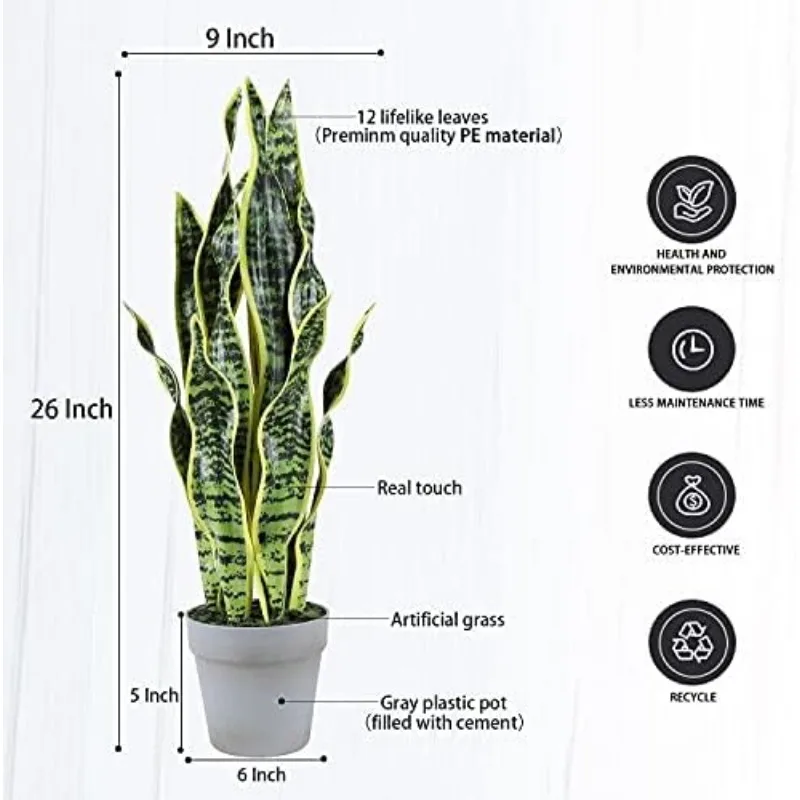 Artificial Snake Plant Faux Sansevieria 26 Inch Feaux Plastic Greenery Agave Potted Plants for Home Office Garden Decoration