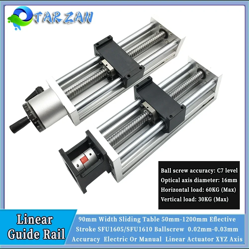 

Linear Guide Rail 90mm Width Electric Or Handwheel Sliding Table SFU1605/1610 BallScrew 50-1200mm Linear Actuator XYZ Axis CNC