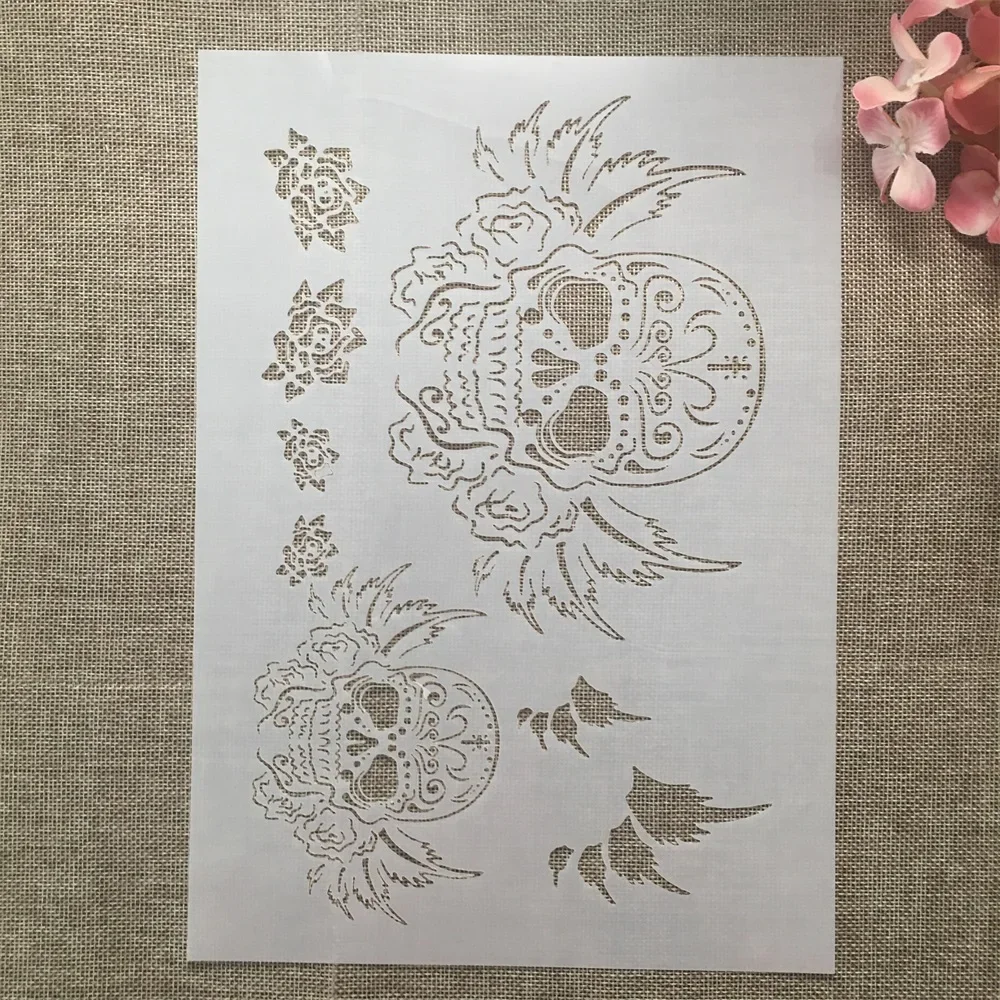 A4 29cm Flying Skull Wings DIY Layering Stencils Wall Painting Scrapbook Coloring Embossing Album Decorative Template