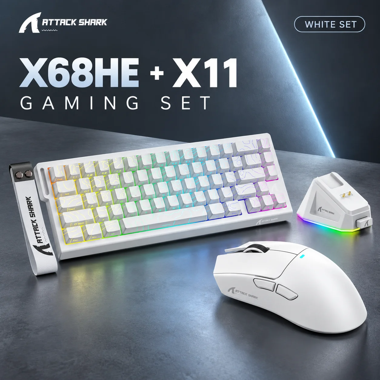 ATTACK SHARK X68HE & X11 Gaming Set 8000Hz 0.01mm RT Magnetic Keyboard Tri-Mode Wireless Mouse with Charging Dock