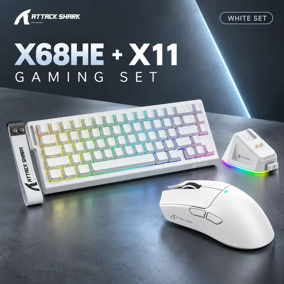 مجموعة ألعاب ATTACK SHARK X68HE & X11 تردد 8000 هرتز لوحة مفاتيح مغناطيسية RT 0.01 ملم ماوس لاسلكي ثلاثي الوضع مع قاعدة شحن - 2