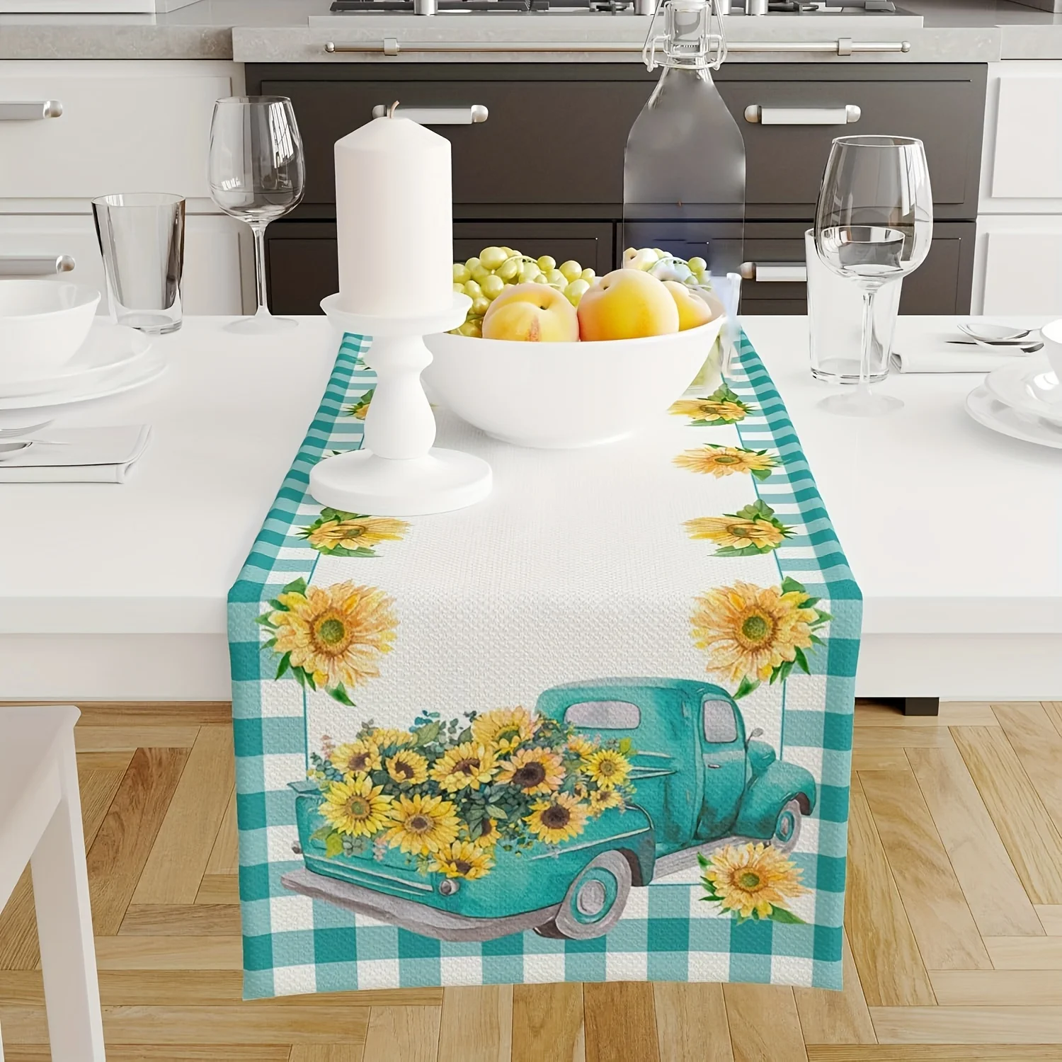 Farm Truck Yellow Sunflower Table Runner Single Sided 2D Print Table Runner Dining Kitchen Farmhouse Decor Gift for Home Lovers