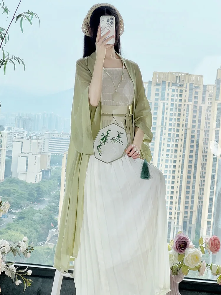 

Qiongyu Ge Song Dynas Hanfu Women's Full Set Summer 2025 Gauze Skirt with oulder Straps Long irt Airplane Sve Retro ...