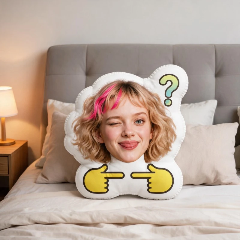 Custom Face Funny Shaped Pillow, Personalized Photo Winking Expression Decorative Cushion, Unique Home Decor Accent for Sofa & B