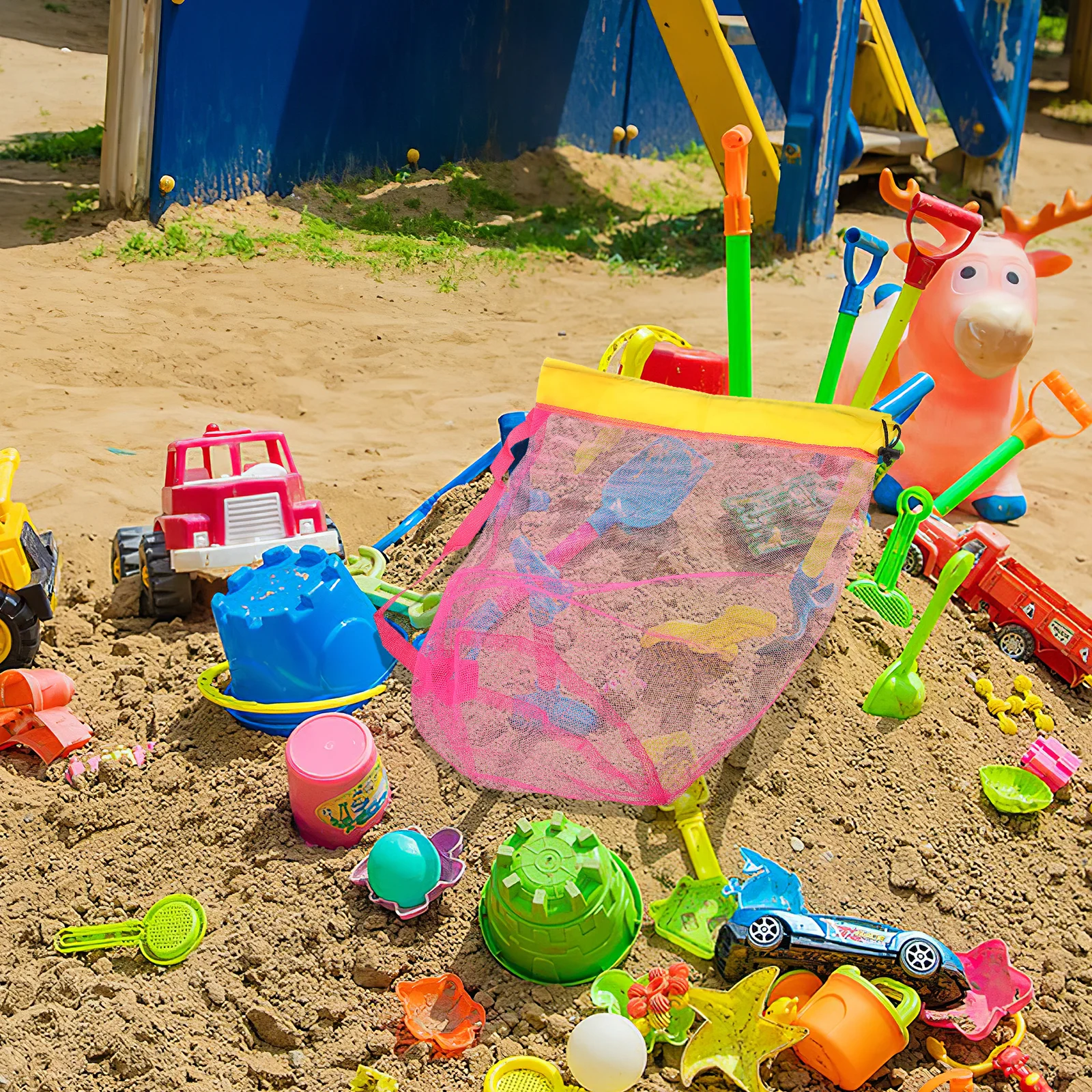 Duża siatkowa torba plażowa do przechowywania piasku, worek ze sznurkiem, lekka poliestrowa ażurowa torba na podróże i aktywności na świeżym powietrzu.