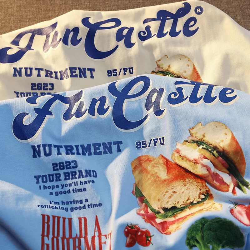 2023 حار نمط الكورية Ins الكرتون الطباعة قصيرة الأكمام الأبيض تي شيرت المرأة الصيف فضفاضة نصف كم قمة Tshirt المرأة التي شيرت