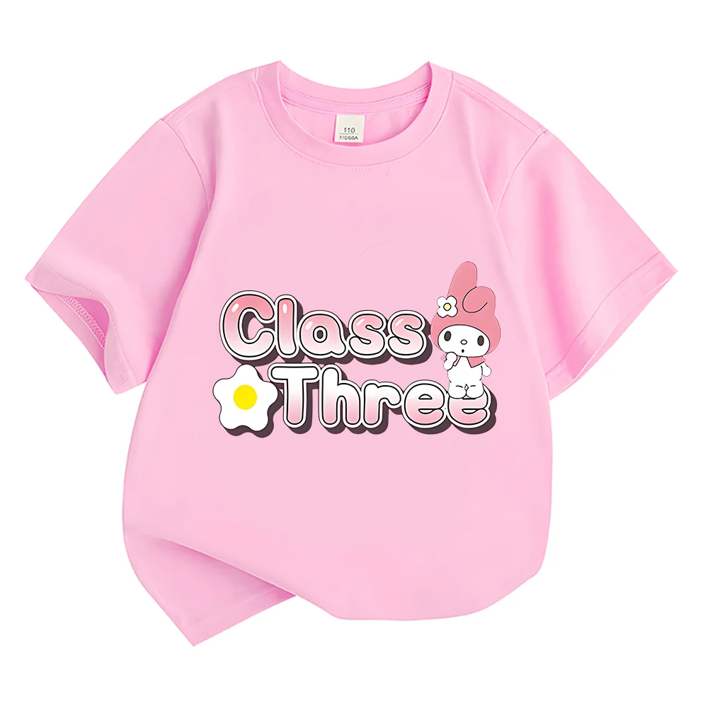 Class Three Melody Girls Summer Kawaii Anime Short-Sleeved T-Shirt Sweet Cute Cartoon Children Cartoon Tops Tide Gift for Kids