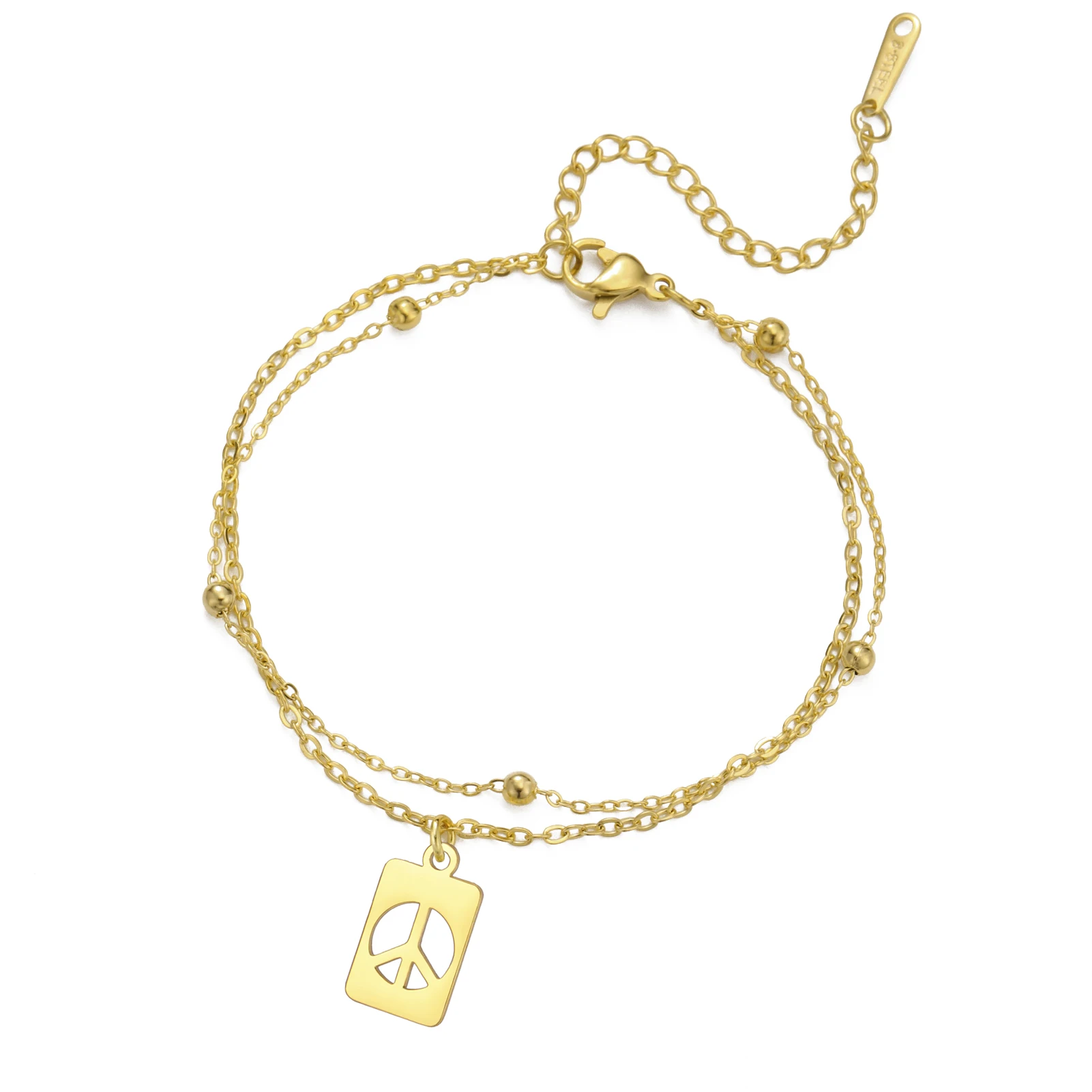 

Amaxer Peace Symbol Pendant Double-layer Chain Bracelet for Women Men Anti-war Stainless Steel Jewelry Friend Gift Wholesale