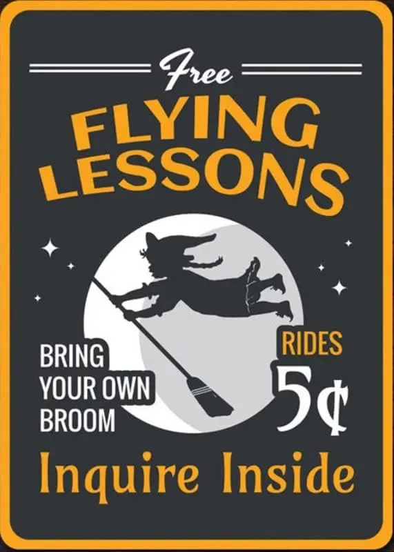 Flying Lessons Sign, Witch Broom Rides, Fly Here Halloween Gifts, Spooky Decor, Metal Signs, Quality