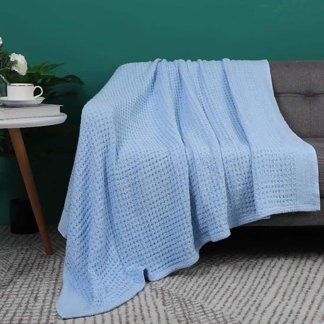 

Cotton Waffle Weave Bed Throw Blanket Sky Blue 90 X 90